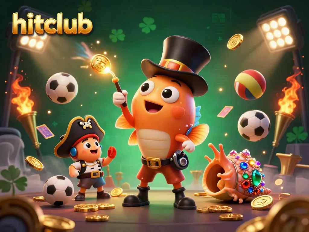 Join the thrilling world of hitclub with cartoon characters attracting coins in a vibrant casino scene.