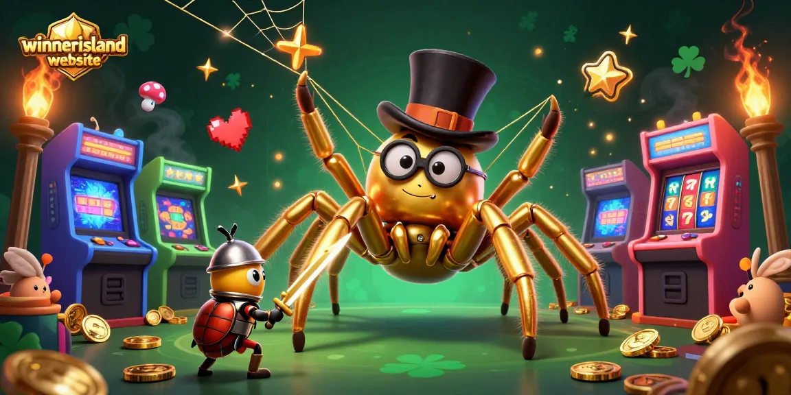 Experience the thrill at the winnerisland website with a vibrant casino scene of characters and games.