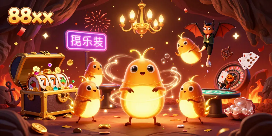 Experience the excitement of 88xx casino gaming with a vibrant illustration featuring glowworms and a bat dealer.