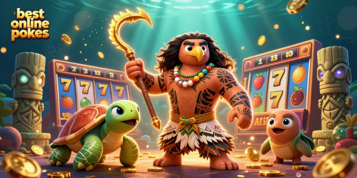 Spin to win with the best online pokies in this rich, vibrant 3D scene featuring slots and characters.